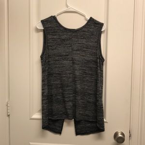 Black heather sleeveless drape back blouse